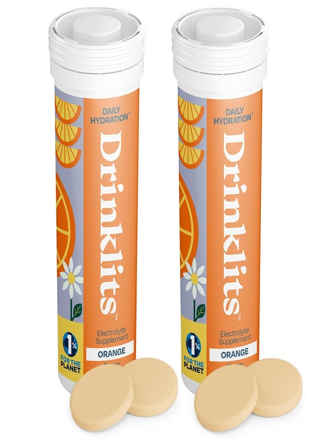 Drinklits Orange Daily Hydration Tablets (2) Tube Bundle | Essential Electrolytes – 0g Sugar – Replenishing Hydration Drink | 20 Servings - 10 Tablets Per Tube - Image 1